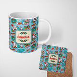Personalized Custom Name Cute Snowman Xmas Day Gift Candle Seamless Pattern Festive Winter 11oz Ceramic Coffee Tea Mug White Large Handle