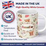 Personalized Custom Name Cute Bear Sloth Lamb Cherry Strawberry Seamless Pattern on Cream 11oz Ceramic Coffee Tea Mug White Large Handle