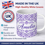 Personalized Custom Name Purple Ornamental Tile Floral Seamless Pattern Beautiful Coffee Cup 11oz Ceramic Coffee Tea Mug White Large Handle