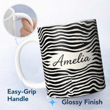 Personalized Custom Name Organic Terrazzo Shapes Black Beige Modern Abstract Pattern Lovely 11oz Ceramic Coffee Tea Mug White Large Handle