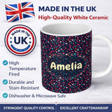 Personalized Custom Name Colourful Hearts on Navy Background Cute Love Seamless Pattern 11oz Ceramic Coffee Tea Mug White Large Handle