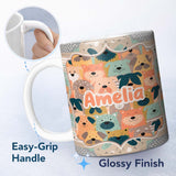 Personalized Custom Name Cute Cartoon Dog Faces Warm Colour Palette Seamless Pattern Lovely 11oz Ceramic Coffee Tea Mug White Large Handle