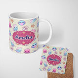Personalized Custom Name Cute Kawaii Jellyfish Starfish Pastel Ocean Creatures Cream Lovely 11oz Ceramic Coffee Tea Mug White Large Handle