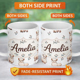 Personalized Custom Name Cute Alpaca Llama Farm Animals Floral Seamless Pattern Light Grey 11oz Ceramic Coffee Tea Mug White Large Handle