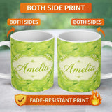 Personalized Custom Name Fluid Green Marble Swirl Abstract Seamless Pattern Modern Design 11oz Ceramic Coffee Tea Mug White Large Handle