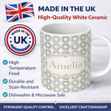 Personalized Custom Name Pastel Geometric Diamond Pattern Soft Neutral Tones Seamless Pattern 11oz Ceramic Coffee Tea Mug White Large Handle