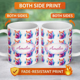 Personalized Custom Name Colourful Alpaca Pattern Bright Artistic Animal Design Lovely 11oz Ceramic Coffee Tea Mug White Large Handle