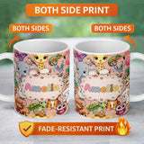 Personalized Custom Name Cute Cartoon Jungle Safari Animals Seamless Pattern on Peach Lovely 11oz Ceramic Coffee Tea Mug White Large Handle