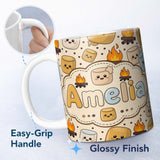 Personalized Custom Name Cute Marshmallows Campfire Smores Sweet Treat Seamless Pattern 11oz Ceramic Coffee Tea Mug White Large Handle