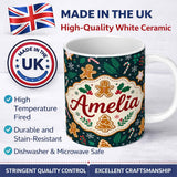Personalized Custom Name Cute Gingerbread Cookies Candy Canes Holly Festive Seamless Pattern 11oz Ceramic Coffee Tea Mug White Large Handle