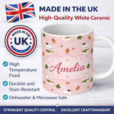 Personalized Custom Name Cute Snowman Gingerbread Candy Christmas Tree Seamless Pattern 11oz Ceramic Coffee Tea Mug White Large Handle