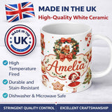 Personalized Custom Name Cute Christmas Nutcracker Squirrel Cake Candy Cane Girl Tree White 11oz Ceramic Coffee Tea Mug White Large Handle
