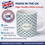 Personalized Custom Name Soft Blue Lotus Style Floral Repeat Seamless Pattern Lovely 11oz Ceramic Coffee Tea Mug White Large Handle