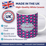 Personalized Custom Name Pink Lotus Flower and Seed Pods Seamless Pattern Cute Unique Gift 11oz Ceramic Coffee Tea Mug White Large Handle