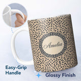Personalized Custom Name Neutral Beige Black Seed Scatter Organic Seamless Pattern Lovely 11oz Ceramic Coffee Tea Mug White Large Handle
