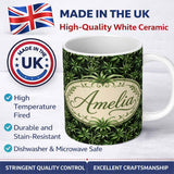 Personalized Custom Name Dark Green Spider Plant Leaves Dense Jungle Seamless Pattern Design 11oz Ceramic Coffee Tea Mug White Large Handle