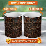 Personalized Custom Name Rust and Gold Splatter Texture Dark Metallic Grunge Seamless Pattern 11oz Ceramic Coffee Tea Mug White Large Handle