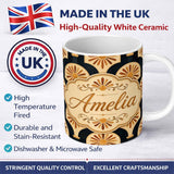 Personalized Custom Name Sunburst Arch Art Deco Vintage Seamless Pattern Perfect Gift for Her 11oz Ceramic Coffee Tea Mug White Large Handle