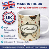Personalized Custom Name Country Farm Chicken Variety Illustration Seamless Pattern Lovely 11oz Ceramic Coffee Tea Mug White Large Handle
