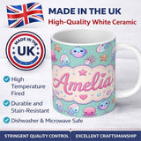 Personalized Custom Name Kawaii Jellyfish Starfish and Sea Creatures Mint Green Background 11oz Ceramic Coffee Tea Mug White Large Handle