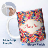 Personalized Custom Name Neon Paint Splash Dark Background Abstract Pattern Cute Unique Gift 11oz Ceramic Coffee Tea Mug White Large Handle