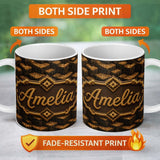 Personalized Custom Name 3D Brown Dirt Block Cube Texture Seamless Pattern Cute Unique Gift 11oz Ceramic Coffee Tea Mug White Large Handle