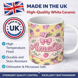 Personalized Custom Name Cute Pink Plant Pots Leaves Strawberry Seamless Pattern Yellow 11oz Ceramic Coffee Tea Mug White Large Handle
