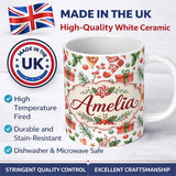 Personalized Custom Name Cute Christmas Stocking Gifts Holly Leaves Seamless Pattern Lovely 11oz Ceramic Coffee Tea Mug White Large Handle