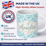 Personalized Custom Name Soft Watercolor Seagulls Ocean Breeze Seamless Pattern Lovely 11oz Ceramic Coffee Tea Mug White Large Handle