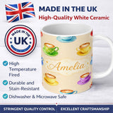 Personalized Custom Name Colorful Coffee Latte Cappuccino Cup Seamless Pattern Lovely 11oz Ceramic Coffee Tea Mug White Large Handle