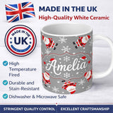 Personalized Custom Name Cute Santa Claus Snowflake Winter Seamless Pattern Cute Unique Gift 11oz Ceramic Coffee Tea Mug White Large Handle