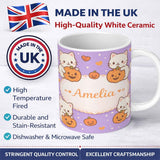 Personalized Custom Name Cute Halloween Cat Pumpkin Cartoon Animal Pattern Cute Unique Gift 11oz Ceramic Coffee Tea Mug White Large Handle