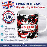 Personalized Custom Name Red Black White Camouflage Bold Graphic Seamless Pattern Lovely 11oz Ceramic Coffee Tea Mug White Large Handle