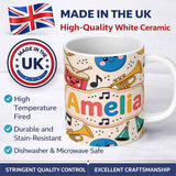 Personalized Custom Name Cute Musical Instruments Notes Cartoon Fun Seamless Pattern 11oz Ceramic Coffee Tea Mug White Large Handle