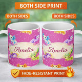 Personalized Custom Name Pink Cute Axolotl Cartoon Seamless Pattern Kawaii Fantasy Animal 11oz Ceramic Coffee Tea Mug White Large Handle