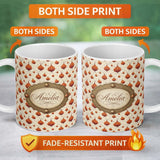 Personalized Custom Name Vintage Onion Seamless Pattern Warm Brown Botanical Illustration 11oz Ceramic Coffee Tea Mug White Large Handle