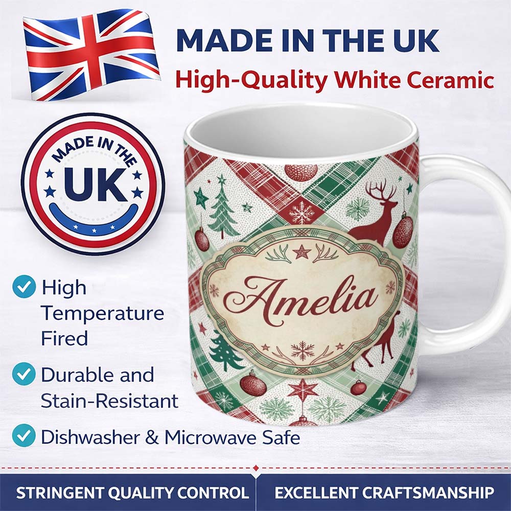 Personalized Custom Name Blue Background Cute Santa Christmas Seamless Pattern Lovely 11oz Ceramic Coffee Tea Mug White Large Handle