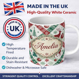 Personalized Custom Name Blue Background Cute Santa Christmas Seamless Pattern Lovely 11oz Ceramic Coffee Tea Mug White Large Handle