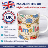 Personalized Custom Name Cute Musical Instruments Notes Cartoon Fun Seamless Pattern Lovely 11oz Ceramic Coffee Tea Mug White Large Handle