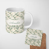 Personalized Custom Name Watercolor Crystal Gemstone Soft Beige Background Mineral Lovely 11oz Ceramic Coffee Tea Mug White Large Handle