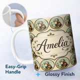 Personalized Custom Name Vintage Monkey Portrait Circular FrameNeutral Background Design 11oz Ceramic Coffee Tea Mug White Large Handle