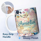 Personalized Custom Name Cute Underwater Ocean Scene Mermaid Dolphin Turtle Treasure White 11oz Ceramic Coffee Tea Mug White Large Handle