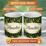 Personalized Custom Name Realistic Avocado Fruit Seamless Pattern Fresh Green Food Texture 11oz Ceramic Coffee Tea Mug White Large Handle