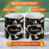 Personalized Custom Name Woodland Animals Koala Kangaroo Bear Floral Black Seamless Pattern 11oz Ceramic Coffee Tea Mug White Large Handle