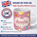 Personalized Custom Name Cute Easter Bunny Chick Eggs Carrot Cute Seamless Pattern Pink 11oz Ceramic Coffee Tea Mug White Large Handle