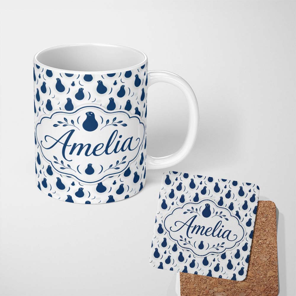 Personalized Custom Name Dark Moody Seal Portraits Dramatic Ocean Art Seamless Pattern Lovely 11oz Ceramic Coffee Tea Mug White Large Handle