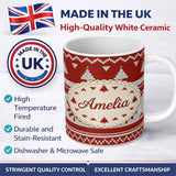Personalized Custom Name Cute Red White Nordic Snowflake Winter Knitted Seamless Pattern 11oz Ceramic Coffee Tea Mug White Large Handle