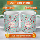 Personalized Custom Name Cute Love Couple Gifts Cakes Teddy Bear Pattern Mint Green Lovely 11oz Ceramic Coffee Tea Mug White Large Handle