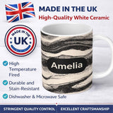 Personalized Custom Name Fine Line Topography Black Cream Abstract Contour Pattern Lovely 11oz Ceramic Coffee Tea Mug White Large Handle