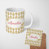 Personalized Custom Name Gold Glitter Abstract Christmas Tree Pattern Charming Kitchen Decor 11oz Ceramic Coffee Tea Mug White Large Handle